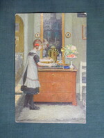 Képeslap,dombormintás,Astrid Kjellberg-Juel grafika,művészet,gyerek modell,kislány,1920-