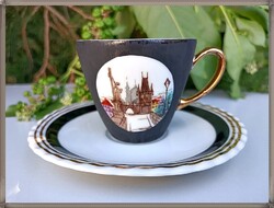 Hand-painted Prague porcelain souvenir cup set, Charles Bridge
