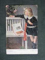Képeslap,P. PANZER grafika,művészet,gyerek modell,kislány,1920-