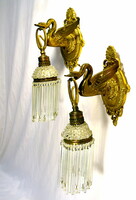 HISTORICAL DUCK FIGURAL BRASS WALL LIGHT PAIR WITH CUT GLASS SHADES AND BOURN WITH!
