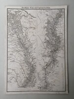 A DUNA FOLYÓ TÉRKÉPE A FORRÁSÁTÓL PESTIG - ANTIK ACÉLMETSZET 1854