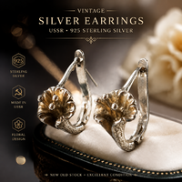 Újj vintage Szovjetunió fülbevalók 925-ös sterling ezüstből, virágmintával | 4,15 g