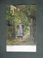 Képeslap,Prof. E. Henseler grafika,művészet,gyerek modell,falusi kislány,1920-