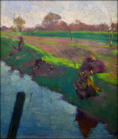 Litteczky Endre (1880–1953) ZAZAR-PARTI TÁJ NYESETT FŰZFÁKKAL 1920 körül (Nagybánya)