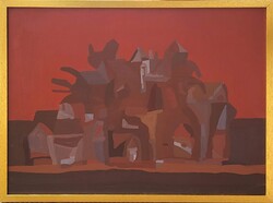 Ugocsai László ( 1944- ) Város c. képcsarnokos olajfestménye EREDETI GARANCIÁVAL !!!!