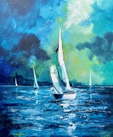 “Tihany Winds” / Large Contemporary Sailboat Painting