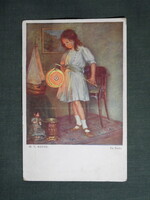 Képeslap,M. V. MAYER grafika,művészet,gyerek modell,kislány,1920-