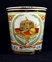 1896! GENUINE RARITY: GOLD-GILDED ENAMEL AND GILDING MILLENNIUM MEMORIAL GLASS WITH HOLY CORONATION IMAGE