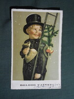 Képeslap,litho,grafikai,művészet,gyerek modell,kisfiú,kéményseprő,ünnep,újévi,1940-