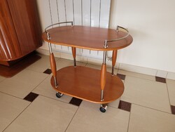 Vintage yet new German chrome-plated rolling bar cart serving table