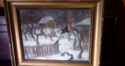 Deli Antal 1886 - 1960 Téli kert.Pasztell kép 40x50 Szentendre