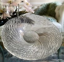 Skandináv óriás üvegtál, dekoratív skandináv asztalközép 35-36 x 7.5cm, 1970