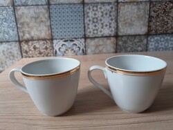 Hollóházi porcelán kávés csészék arany szegéllyel (2 db)