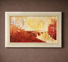 Modern expressive landscape/cityscape – oil, wood fiber, marked