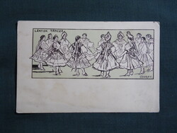 Képeslap,Garay Ákos grafika,művészet,női,lány modell,népviselet,Lányok táncza,1910-