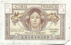 5 frank francs 1947 Megszállt területek Franciaország Ritka 1.
