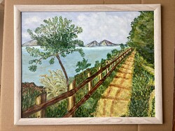 Scheffer Edit , Tájkép kerítéssel .