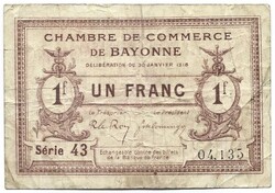 1 frank francs 1914-18 hadifogolytábor Franciaország Ritka 1.