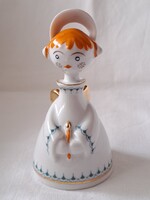 Ritka festésű Hollóházi art deco gyetyát tartó angyalka porcelán figura