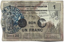 1 frank franc 1917 Valenciennes Franciaország