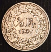 0,835 ezüst 1/2 Frank 1937. B Svájc (21)