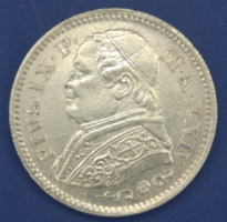 IX. Piusz Pápa 10 Soldi 1869 Ezüstérme /Kiváló tartású/