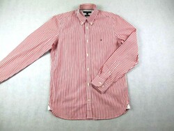 EREDETI TOMMY HILFIGER SLIM FIT (M) ELEGÁNS HOSSZÚ UJJÚ FÉRFI PIROS CSÍKOS ING
