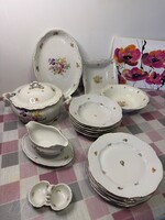 Zsolnay porcelán étkészlet, gazdag virágmintával – komplett 6 személyes garnitúra