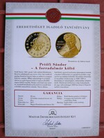 "NAGY MAGYAROK" SOROZAT, PETŐFI SÁNDOR ARANYOZOTT EMLÉKÉREM CERTIFIKÁTTAL 2012. (40 mm, 28 g)