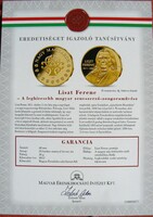 "NAGY MAGYAROK" SOROZAT, LISZT FERENC ARANYOZOTT EMLÉKÉREM CERTIFIKÁTTAL 2012. (40 mm, 28 g)