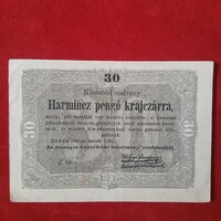 Csodaszép Kossuth-bankó, 30 pengő krajczár (1849, VF)