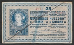 Nyomdahibás 25 korona 1918 F