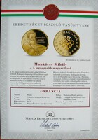 "NAGY MAGYAROK" SOROZAT, MUNKÁCSY MIHÁLY  ARANYOZOTT EMLÉKÉREM CERTIFIKÁTTAL 2012. (40 mm, 28 g)