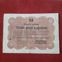 1848 Kossuth Banknote, 15 Pengő Krajczár (VG)