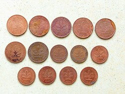 Németország NSZK 14 db Különböző Érme 1 2 Pfennig 1950-1994