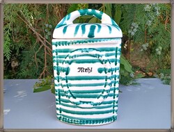 Rare, green patterned Gmundner ceramic flour container, storage