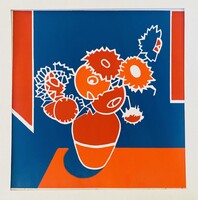 Lukács Tibor (1960-): Napraforgók (5) - Eredeti, jelzett grafika (2007)