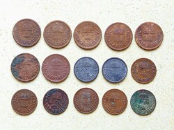 Magyarország 15 db Különböző Érme 1 2 Fillér 1926-1944