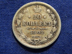 Oroszország 20 Kopejka 1902 II. Miklós 0.500-as ezüst 3,6 g.