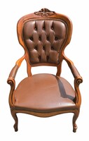 Armchair with Armrests in Neo-Baroque Leather