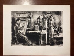 Bordás Ferenc - Gázelemzés ( szocreál rézkarc ) .