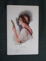 Képeslap,Court Barber grafika,művészet,lány,hölgy,női modell,1914-