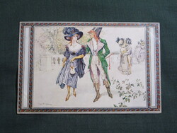 Képeslap,Carl Fischer Koystrand grafika,művészet,férfi,lány,hölgy,női modell,romantika,szerelem,1910