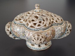 Hollóházi Ignác antique bonbonier with pierced lid