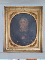 Antik Biedermeier női portré eredeti aranyozott keretben (40x50 cm, cca. 1840-1850)