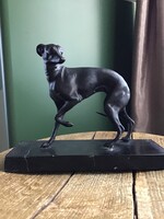 Old Art Deco cast iron greyhound dog sculpture on marble base