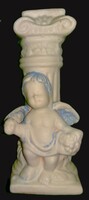 Antik kerámia PUTTO angyalka figura GÖRÖG oszlopfő előtt, GYERTYATARTÓ 18 x 5 X 5 cm jó állapotba
