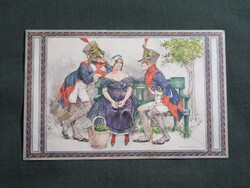 Képeslap,Carl Fischer Koystrand grafika,katona,huszár,lány,hölgy,női modell,romantika,szerelem,1910