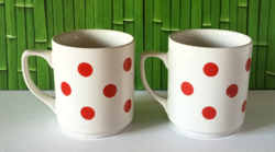 2 DB RETRO,PIROS PÖTTYÖS APULUM PORCELÁN NOSZTALGIA BÖGRE
