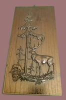 1970'S MID CENTURY rézszínű plasztik vadászjelenetes falikép falidísz 26 x13 cm HIBÁTLAN RITKA DARAB